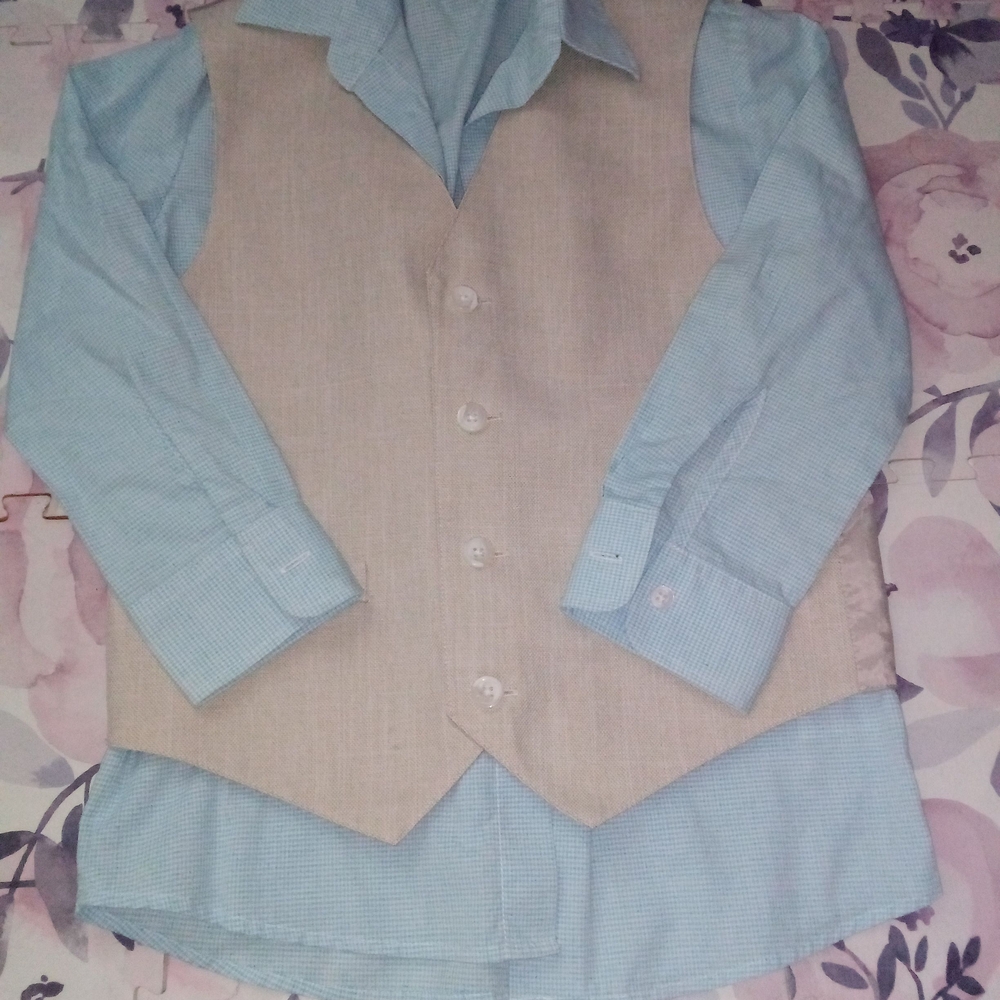 George Boys Light Blue Button-Down Shirt with Tan Vest